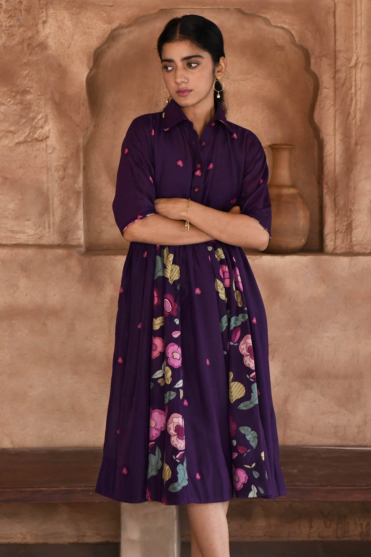 Violet Chanderi Silk Shirt Dress