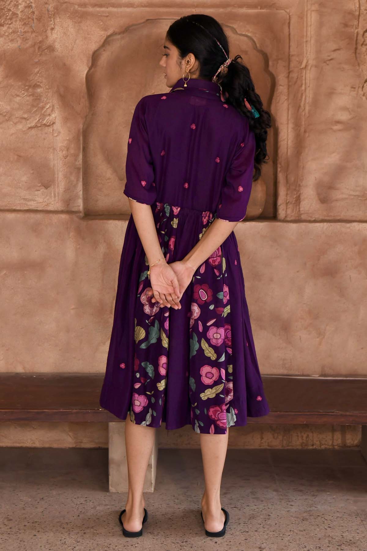 Violet Chanderi Silk Shirt Dress