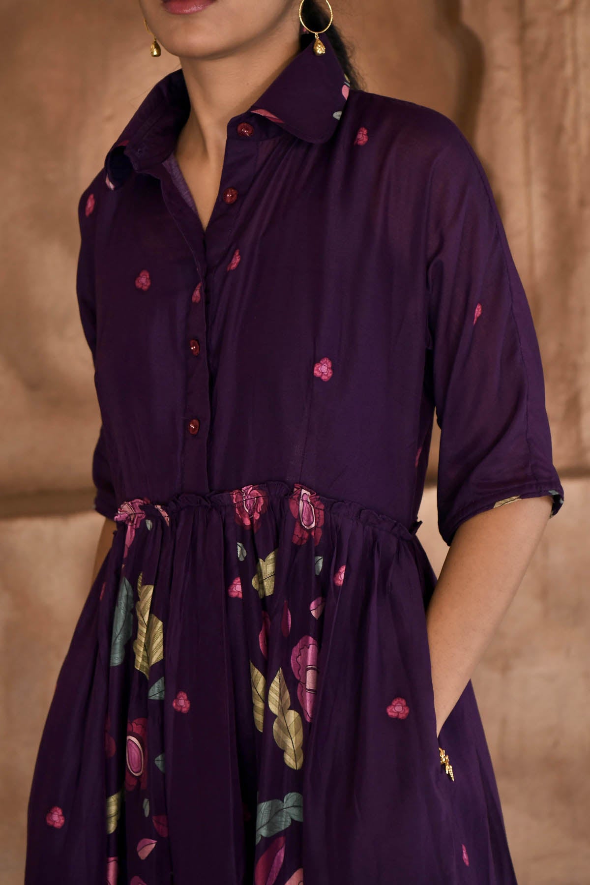 Violet Chanderi Silk Shirt Dress