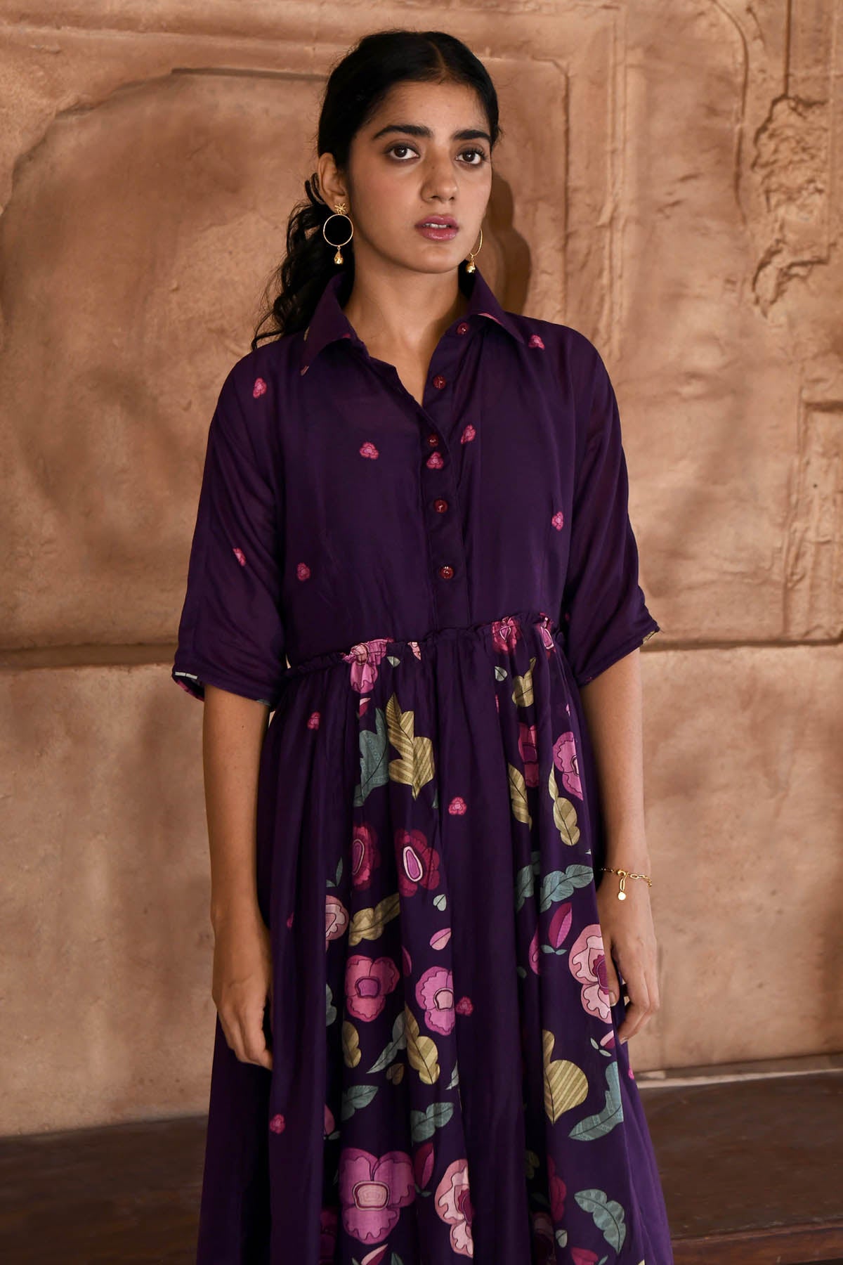 Violet Chanderi Silk Shirt Dress