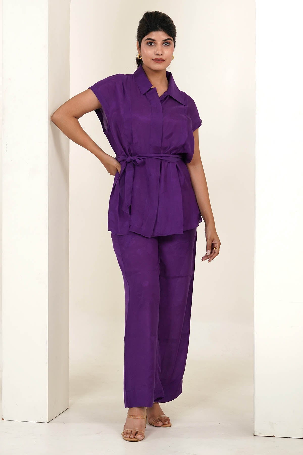 Imrie Violet Collar Shirt & Pants for women online at ScrollnShops