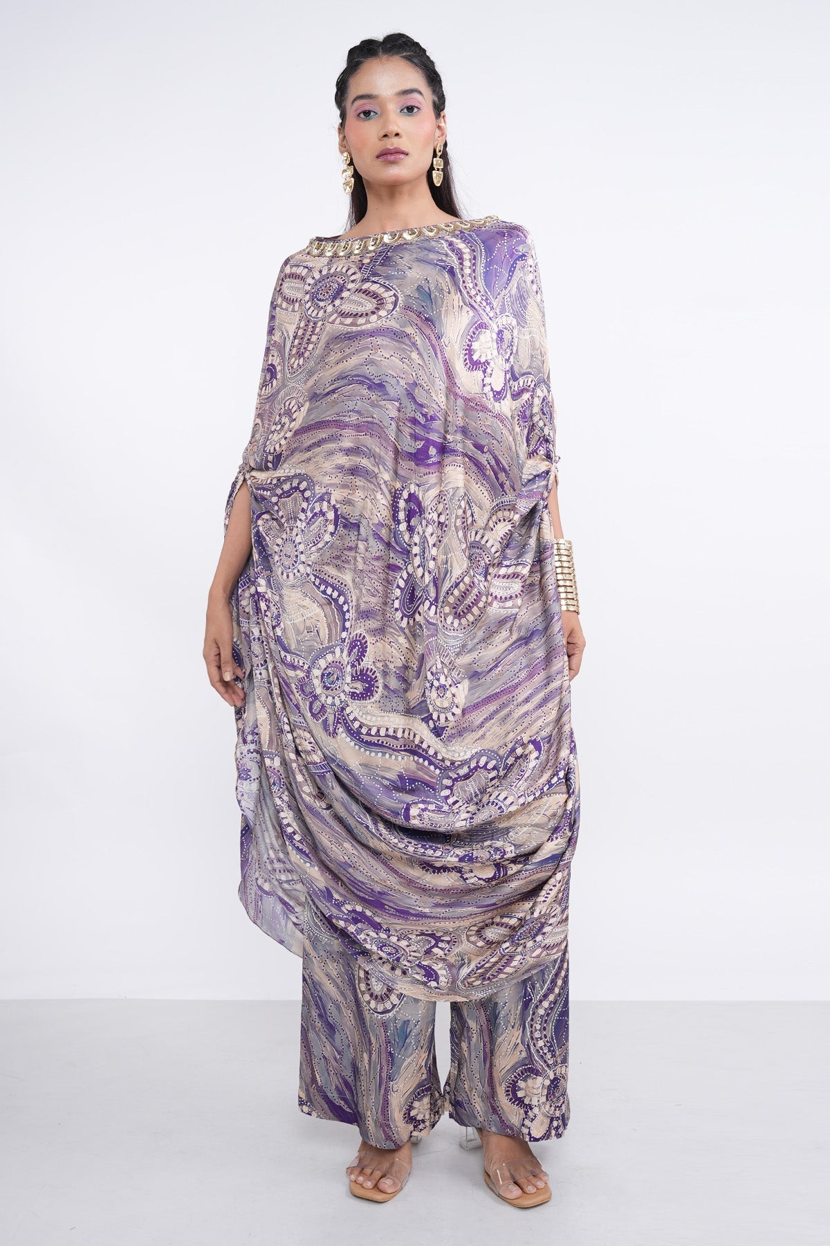 Buy Violet Cowl Drape Kurta & Pants by Demira for women online at ScrollnShops