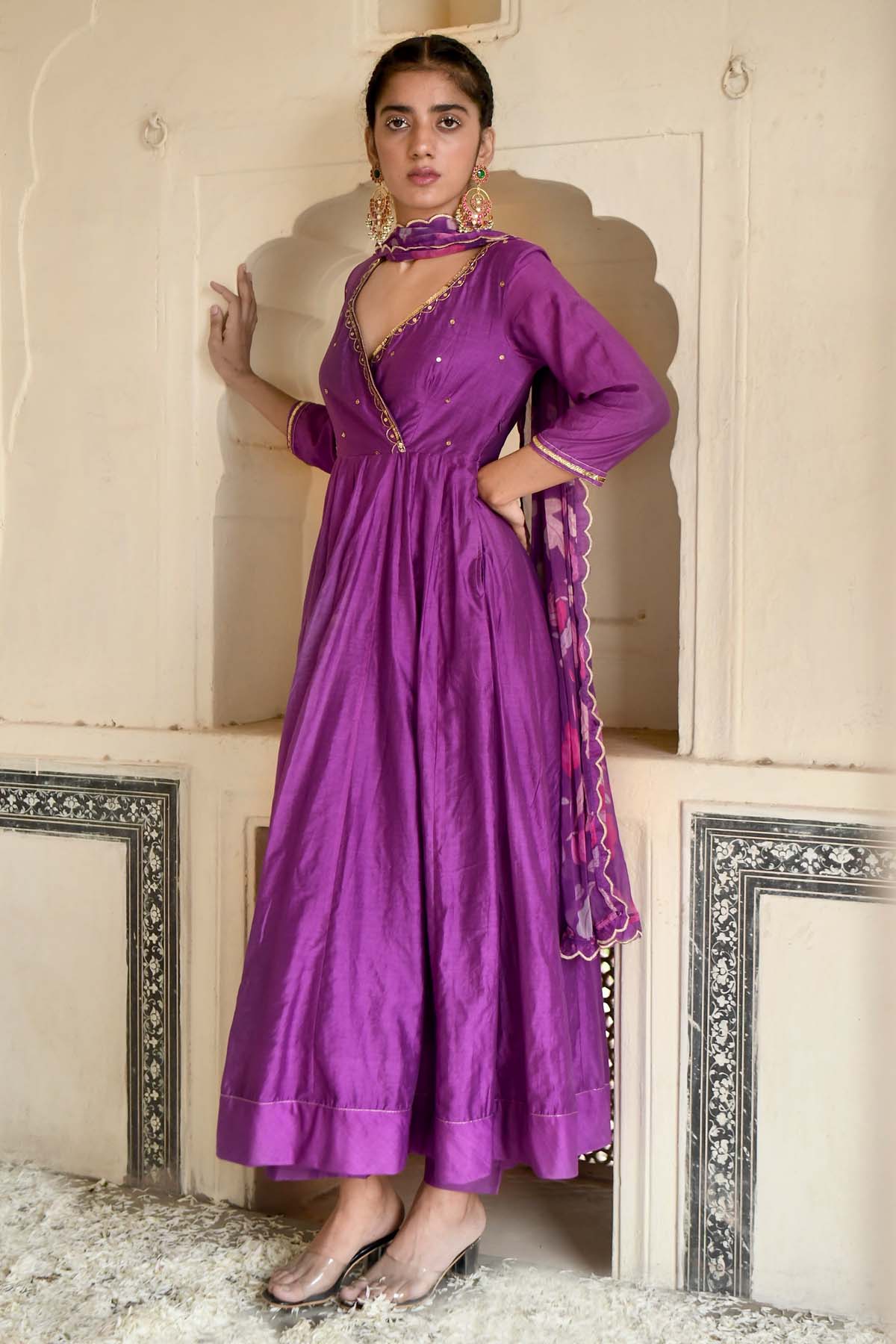 Violet Embellished Anarkali Set
