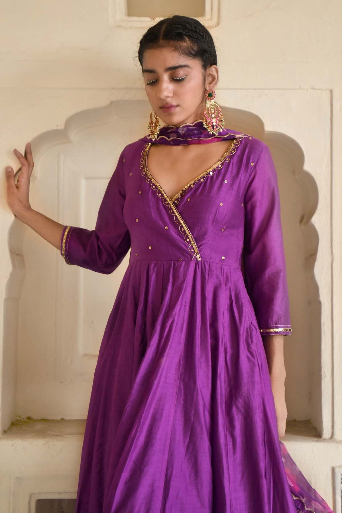 Violet Embellished Anarkali Set