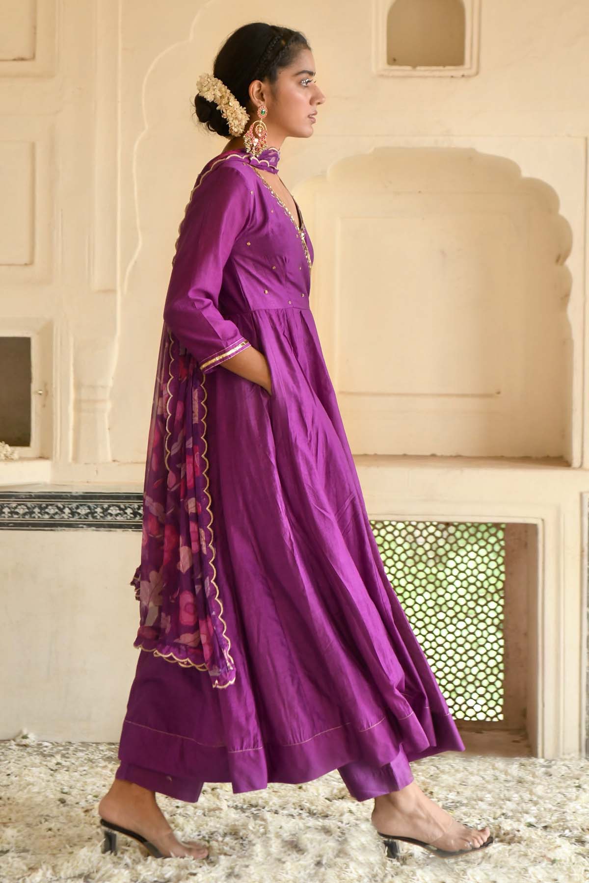 Violet Embellished Anarkali Set
