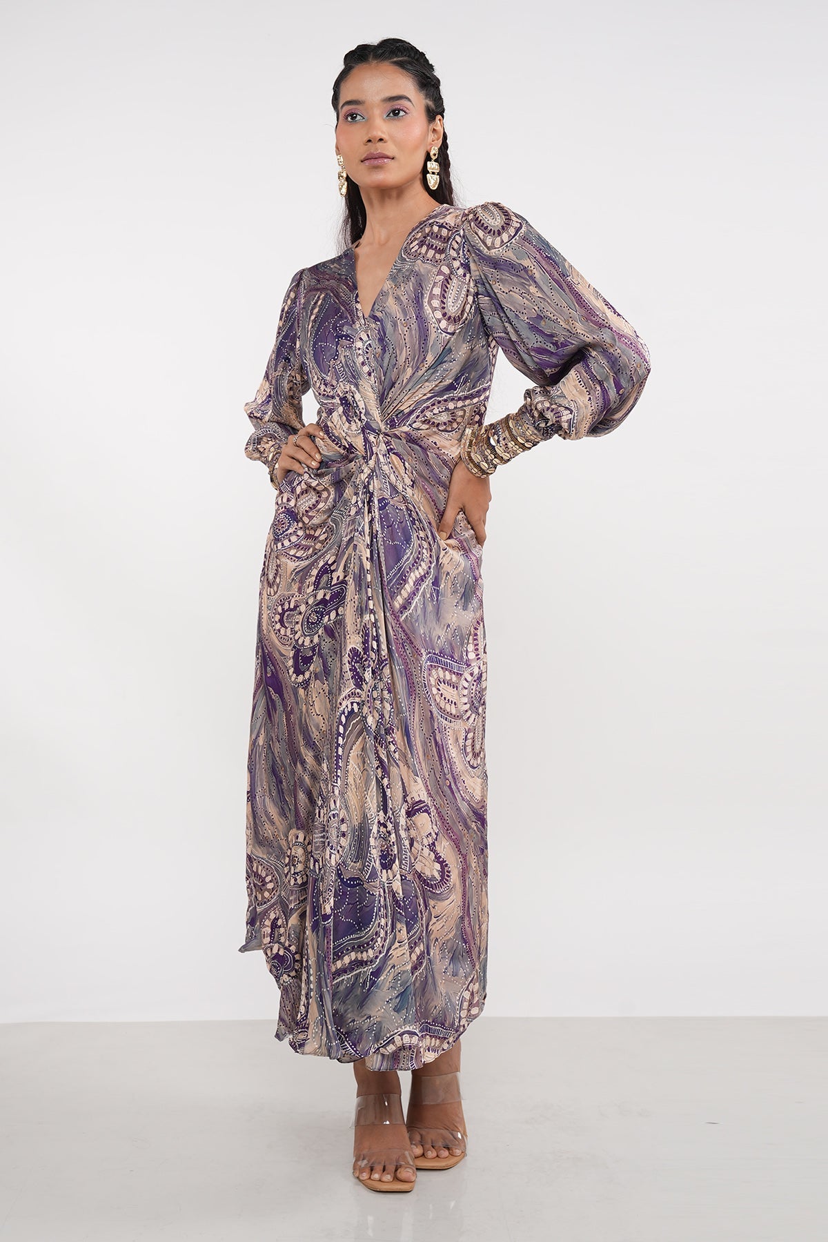 Buy Violet Embellished Draped Dress by Demira for women online at ScrollnShops