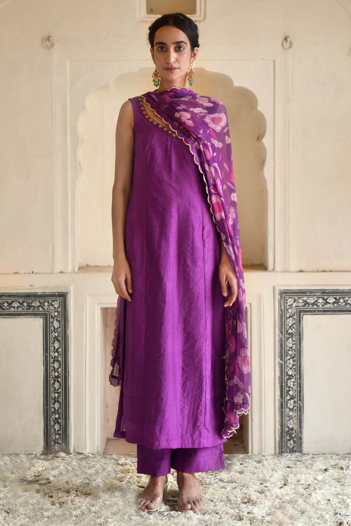 Taro India Violet Embellished Kurta Set for women online at ScrollnShops