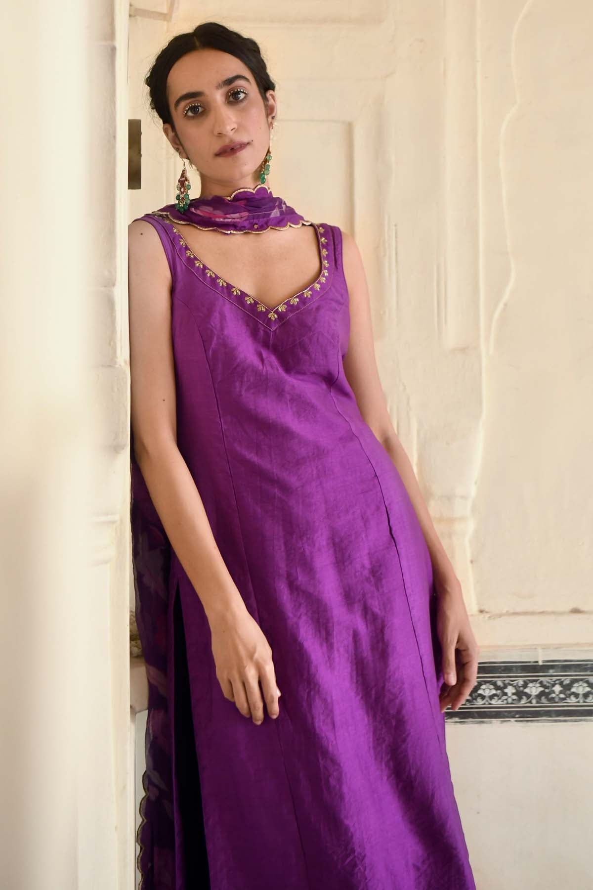 Violet Embellished Kurta Set