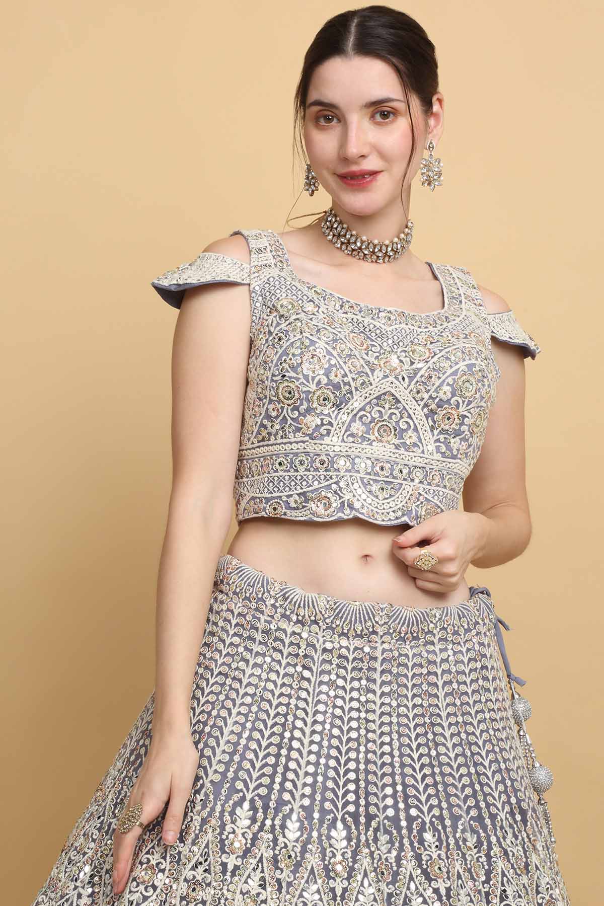 Violet Embroidered Lehenga Set