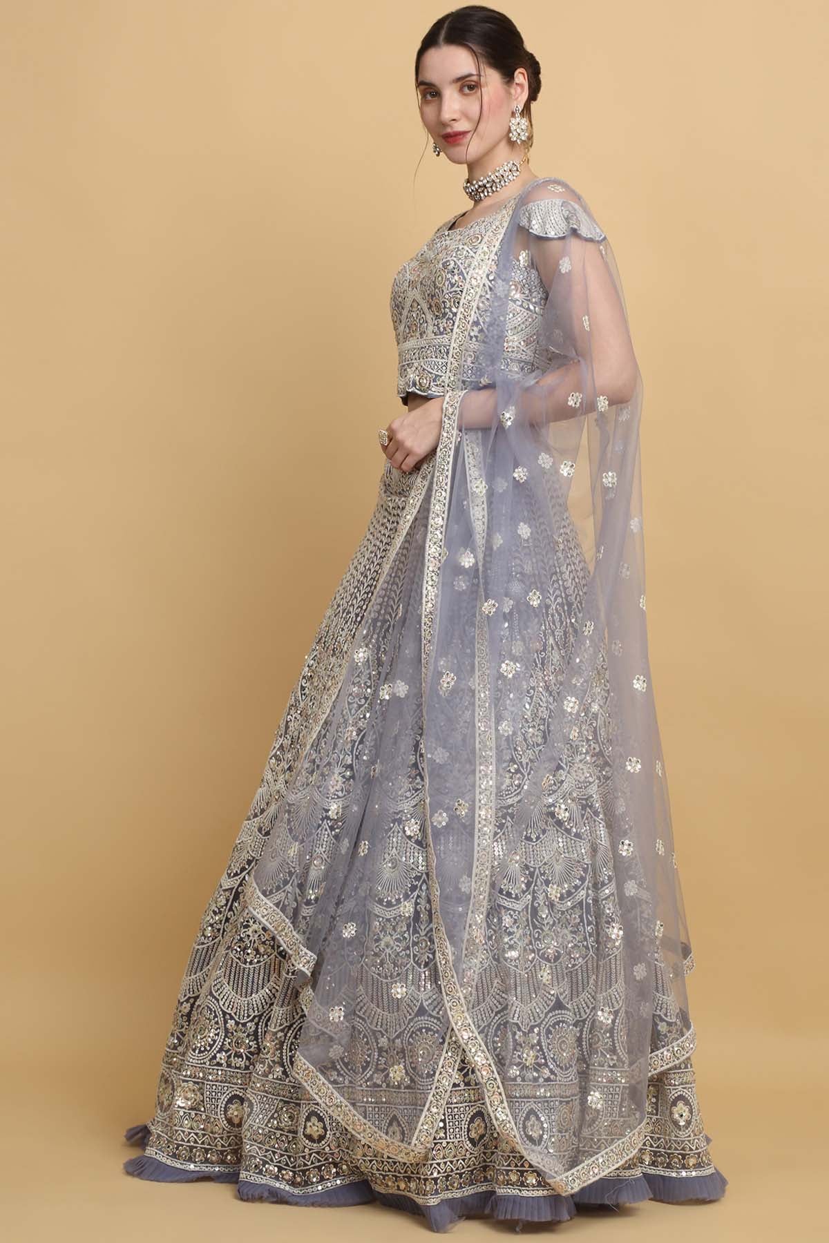 Violet Embroidered Lehenga Set