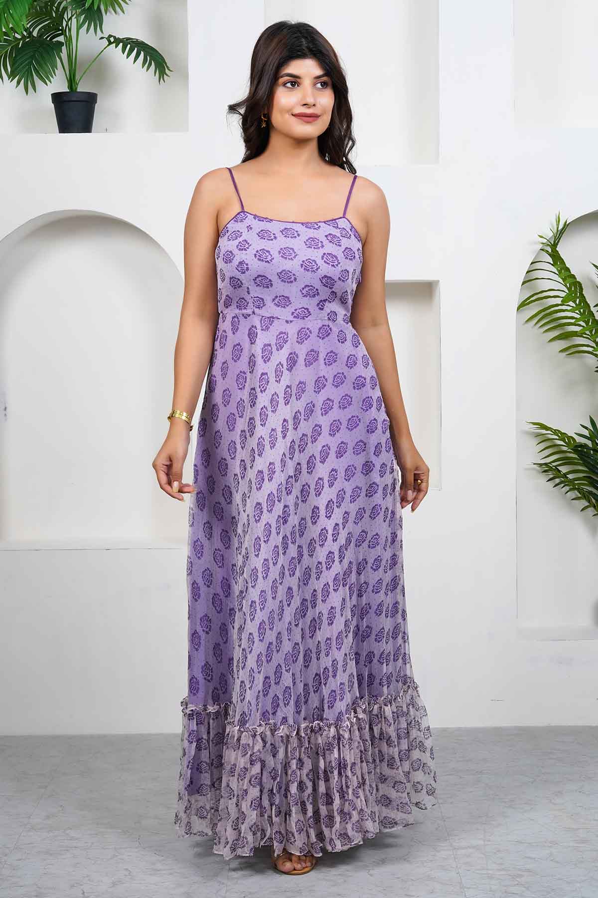Imrie Violet Handblock Printed Dress for women online at ScrollnShops