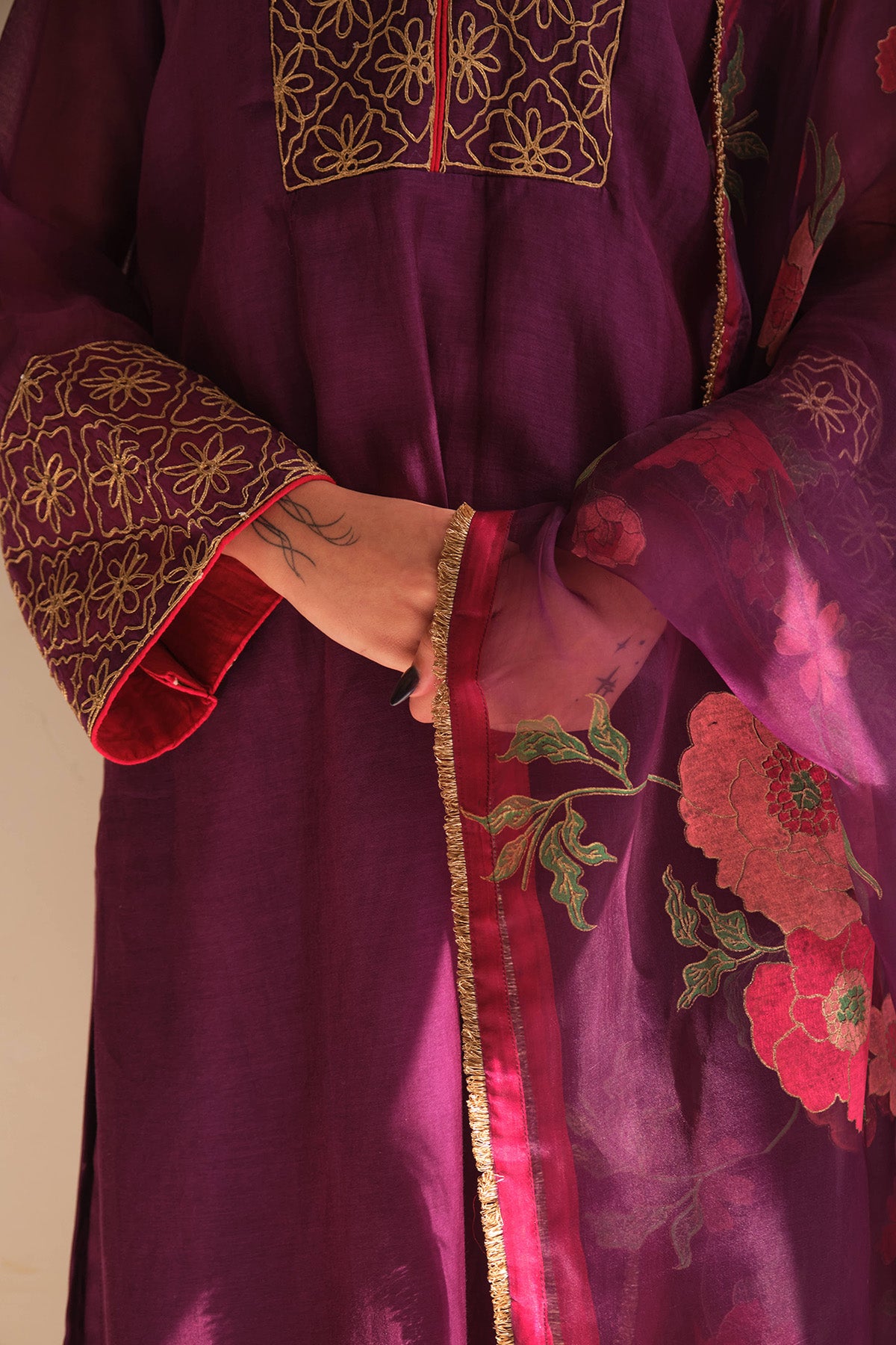 Violet Handwoven Zari Kurta Set