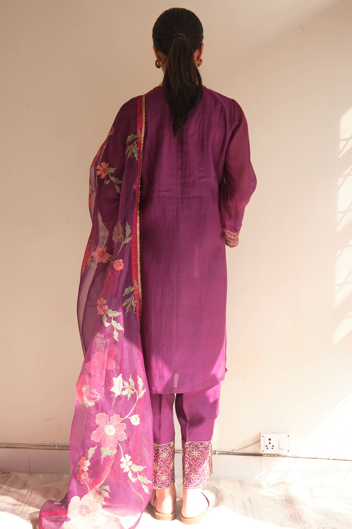 Violet Handwoven Zari Kurta Set