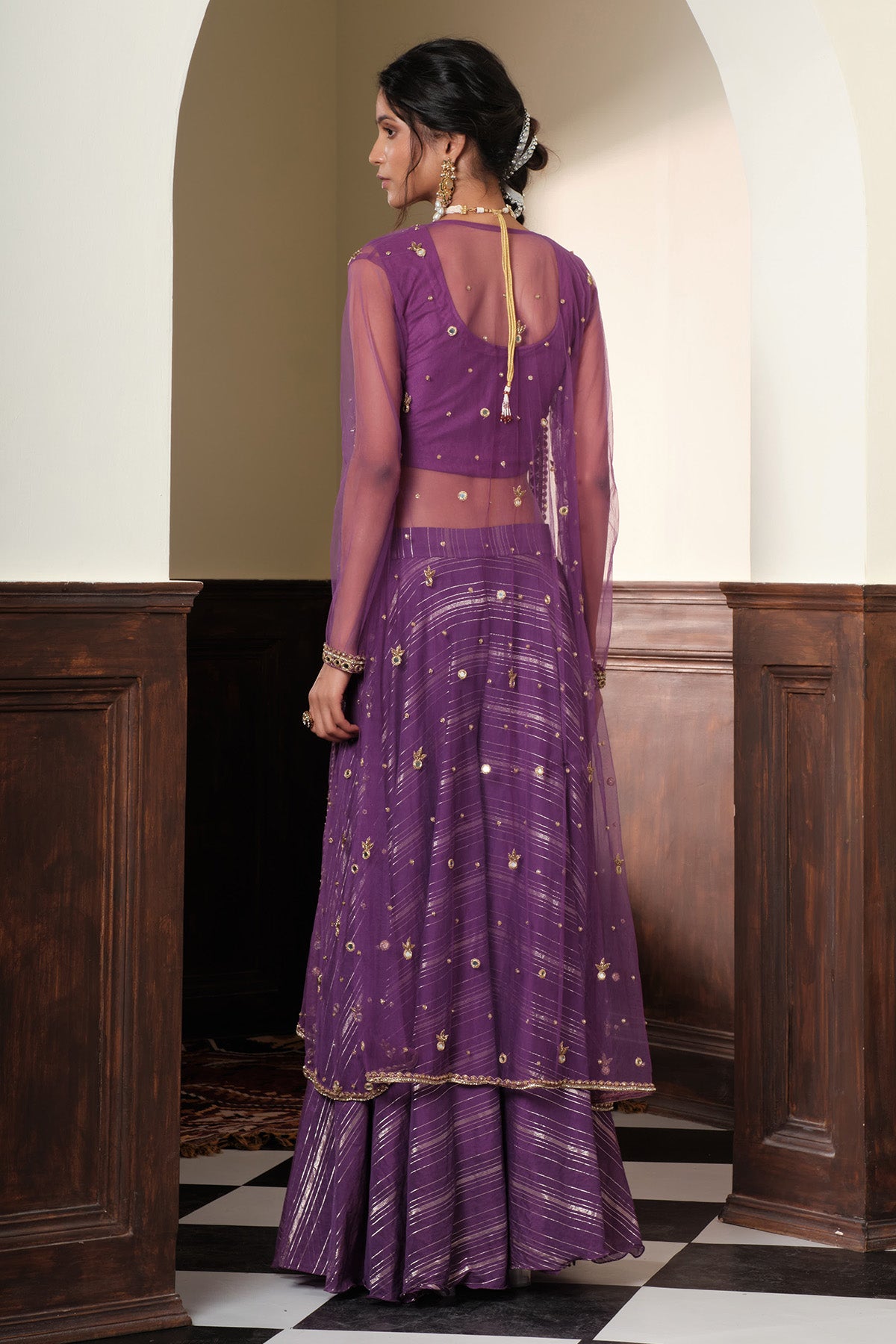 Violet Mirror Work Jacket Set