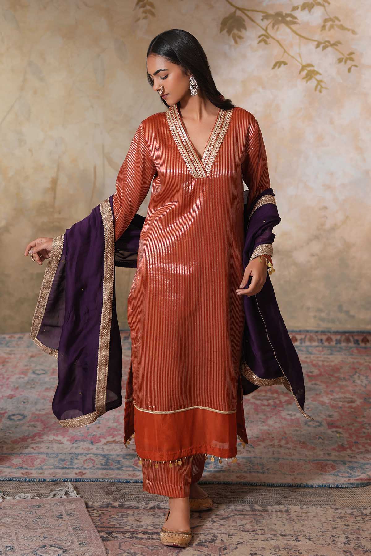 Violet Organza Sequins Dupatta