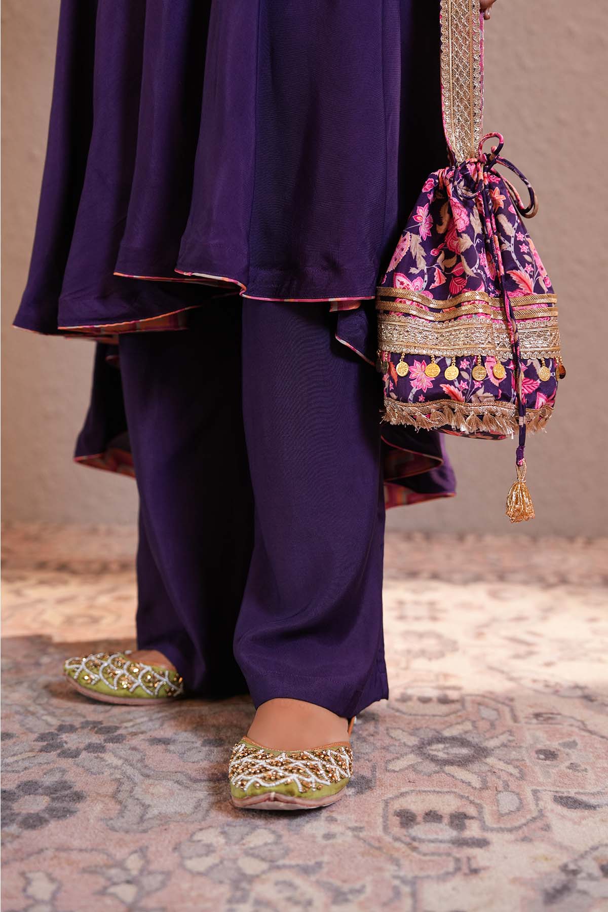 Buy Violet Pearl Work Printed Potli by Ugna by Unnati for women online at ScrollnShops