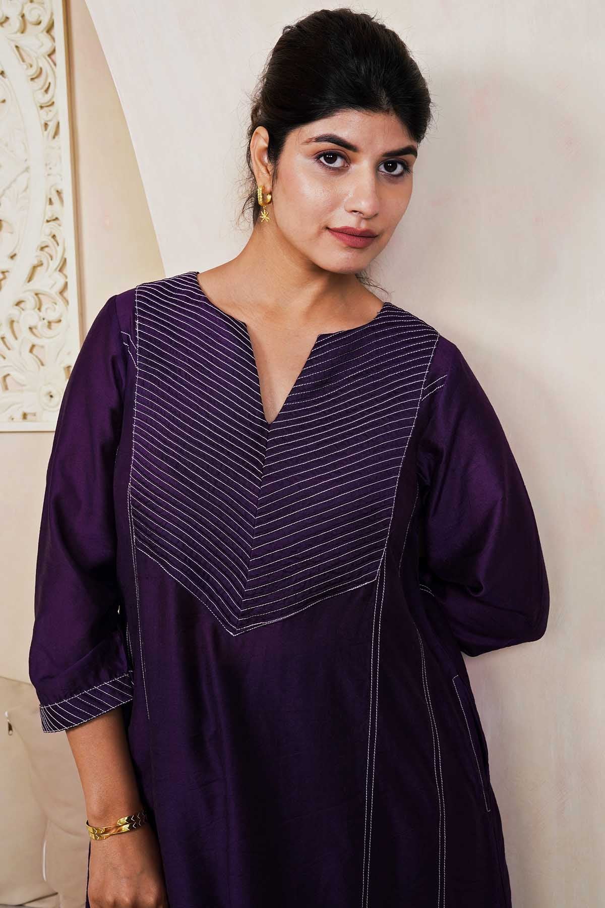 Violet Pintuck Yoke Kurta Set