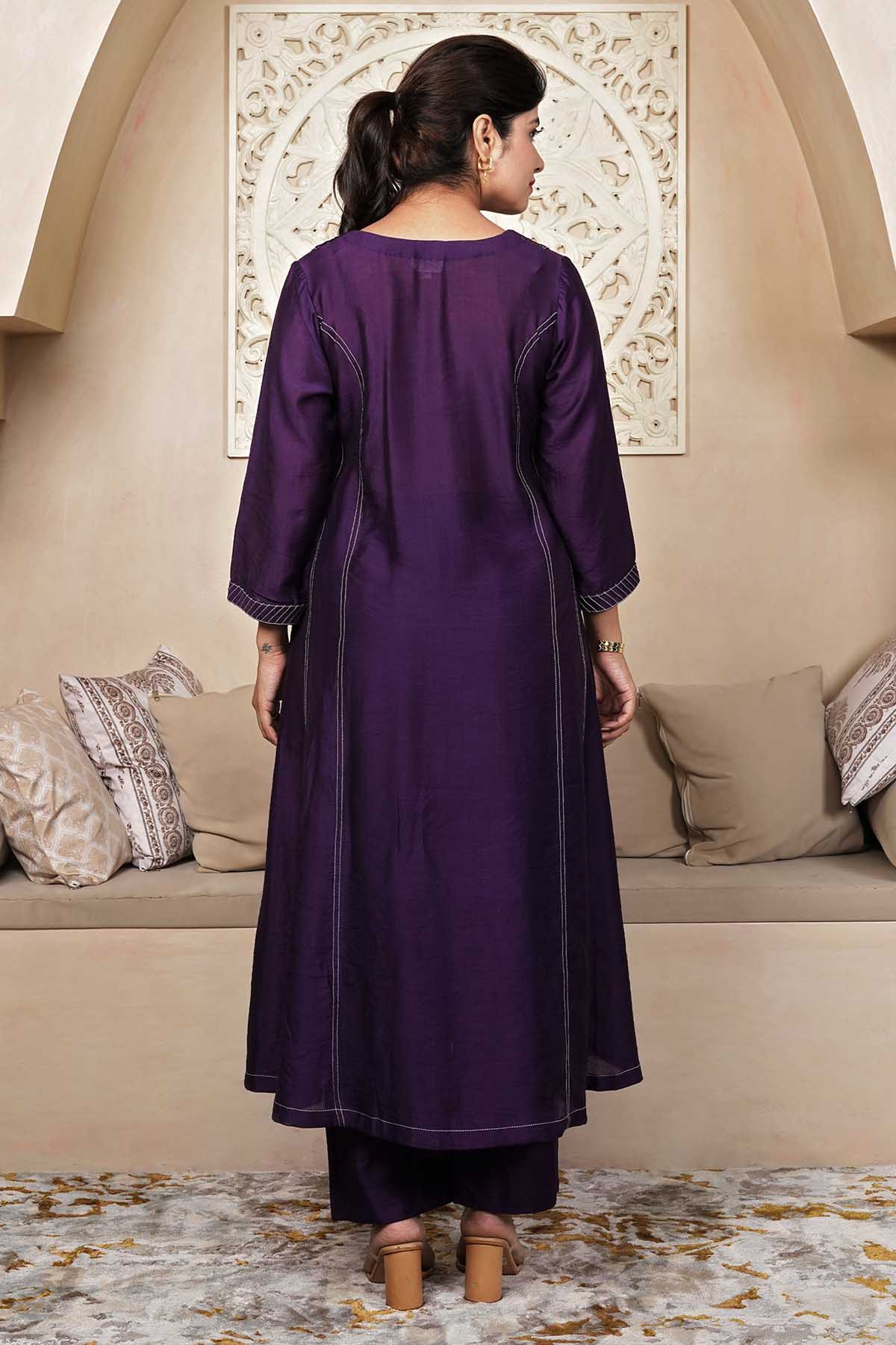 Violet Pintuck Yoke Kurta Set