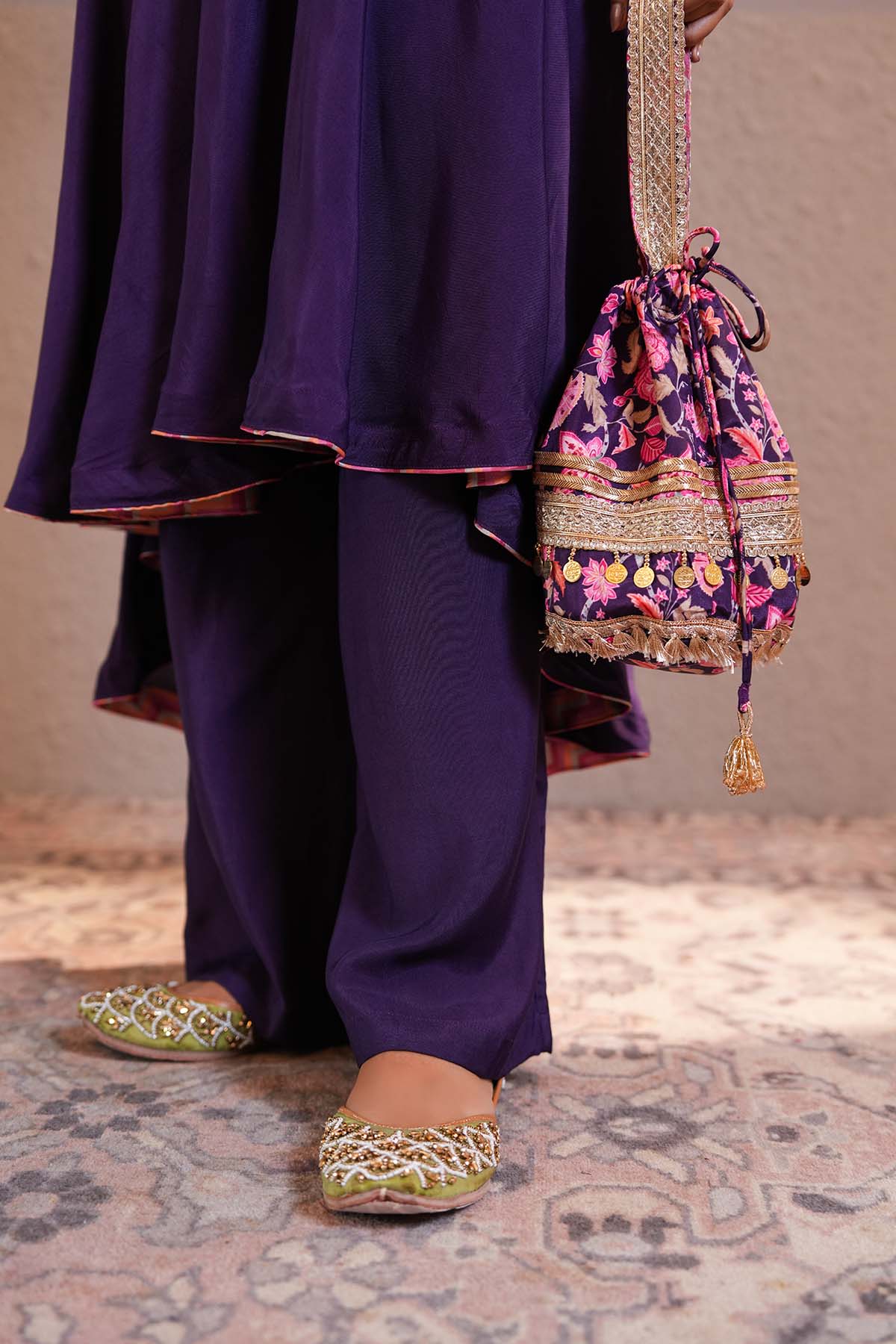Violet Print Asymmetrical Kurta