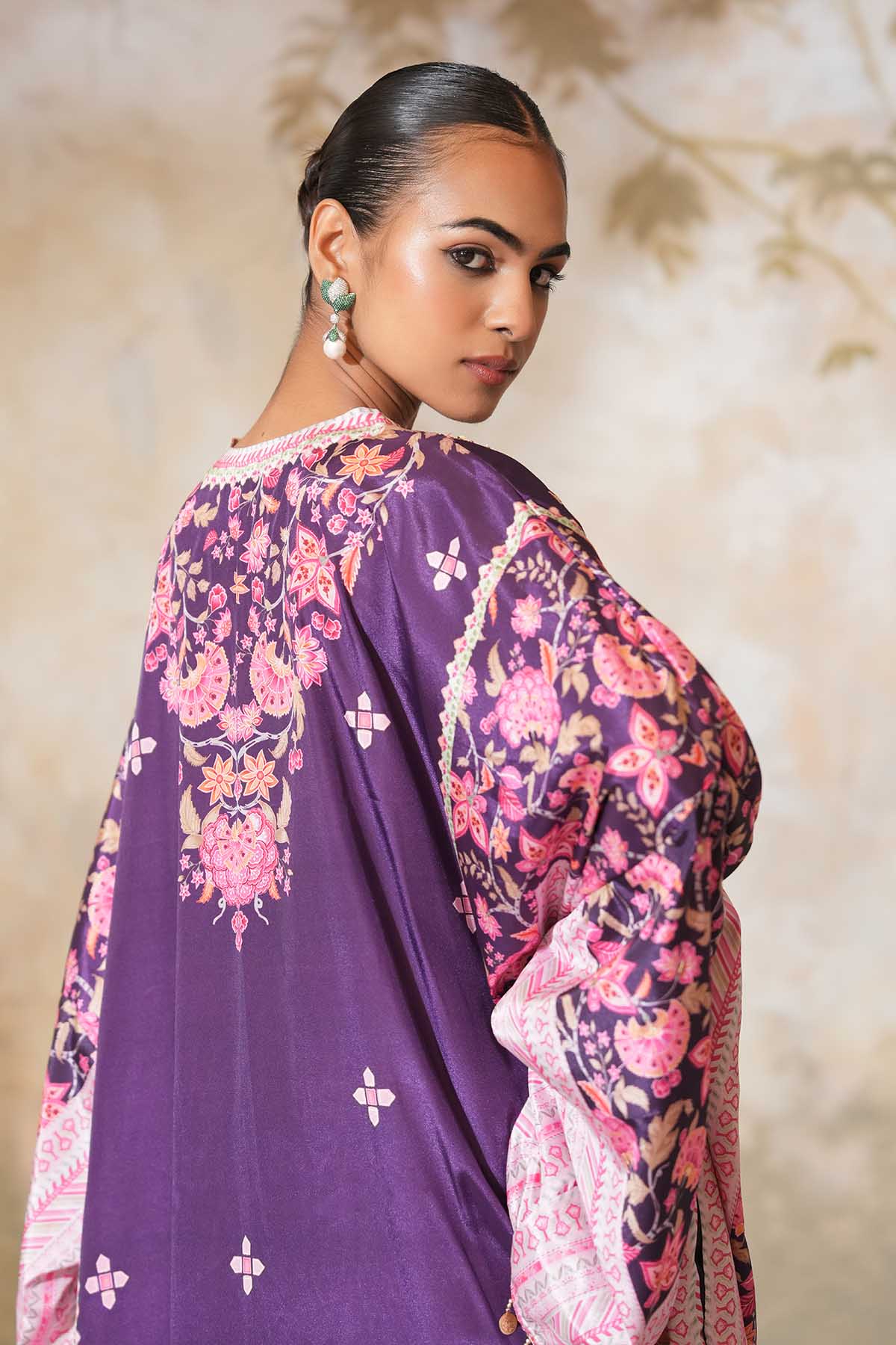 Violet Print Embroidered Kaftan