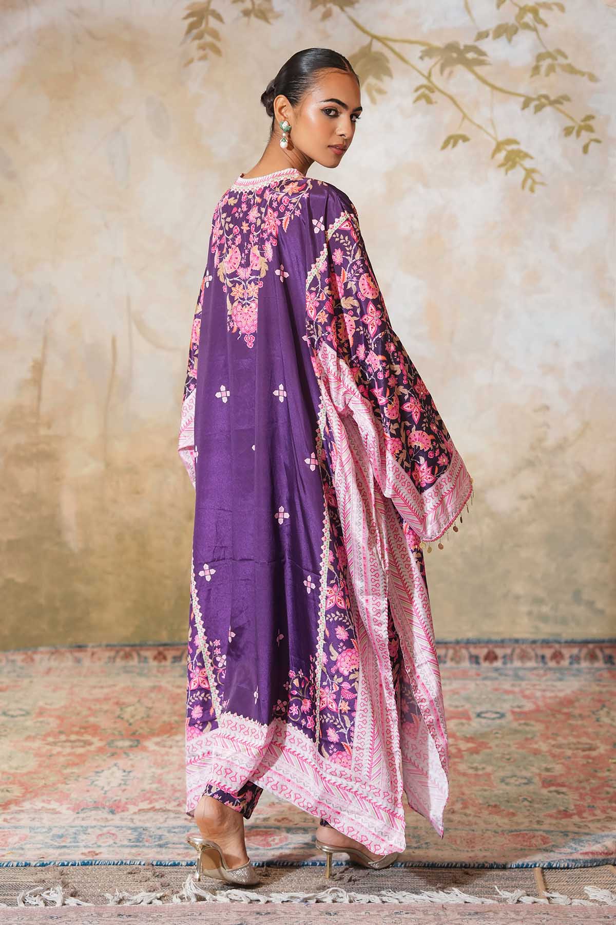 Violet Print Embroidered Kaftan