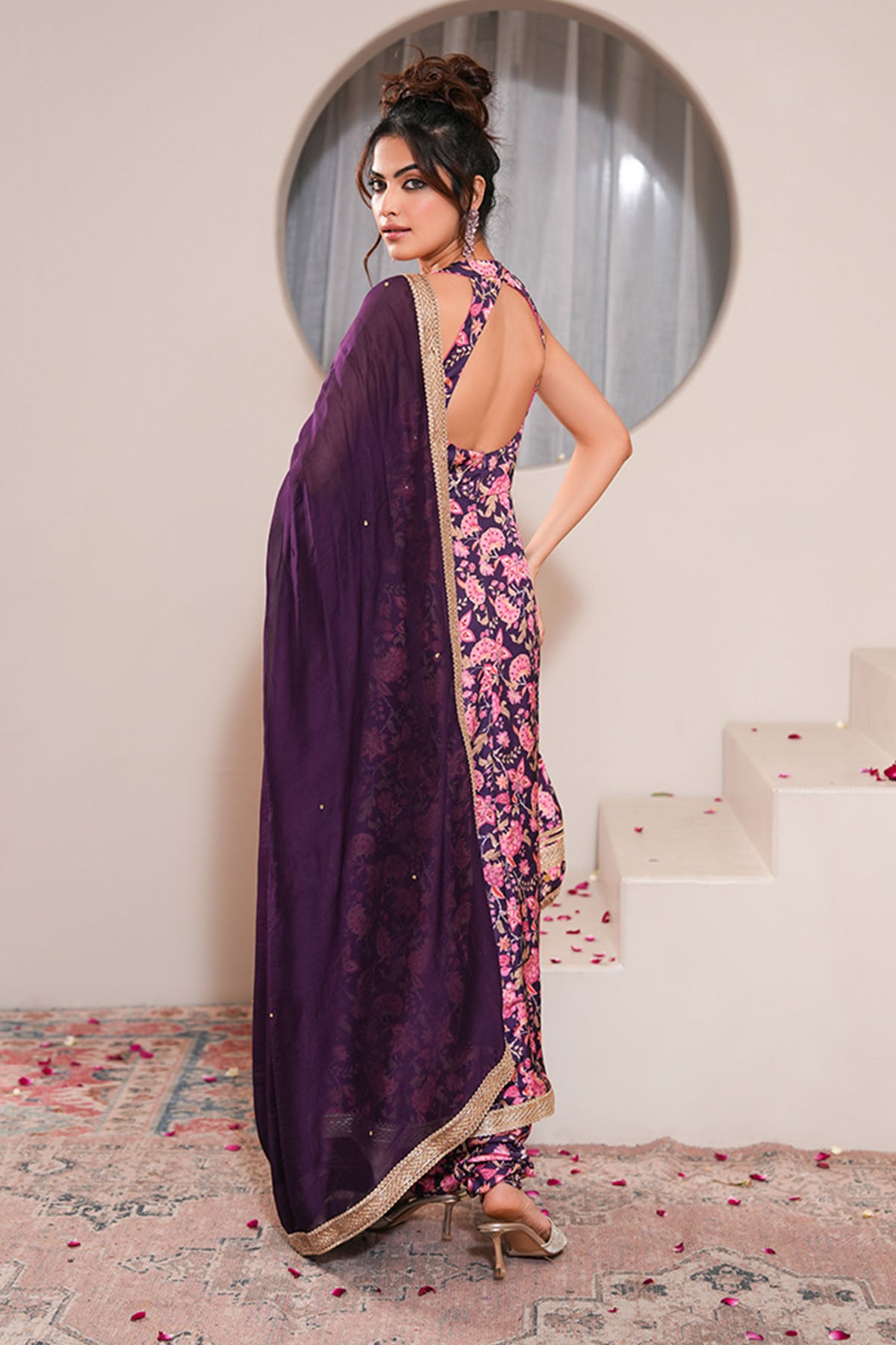 Violet Printed Anarkali & Pants