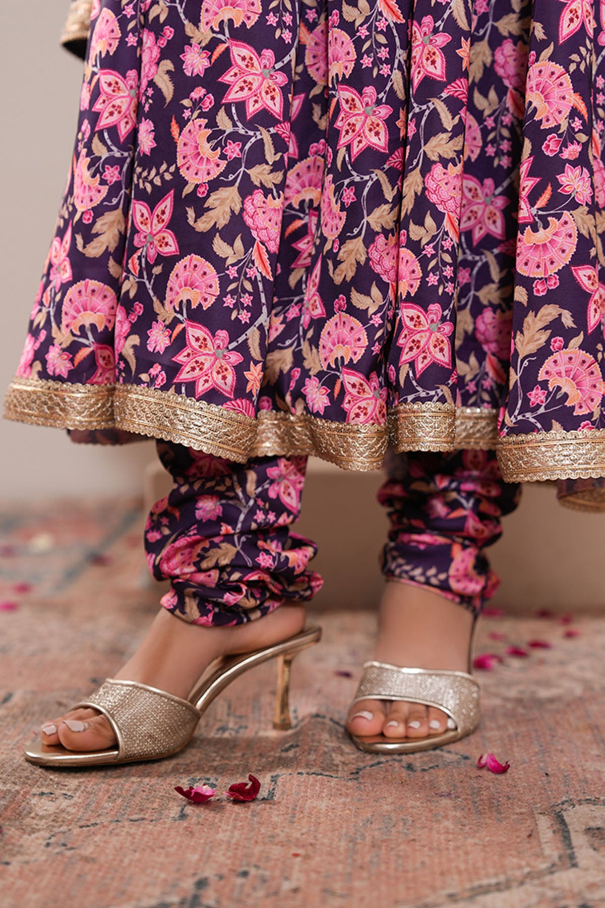 Violet Printed Anarkali & Pants
