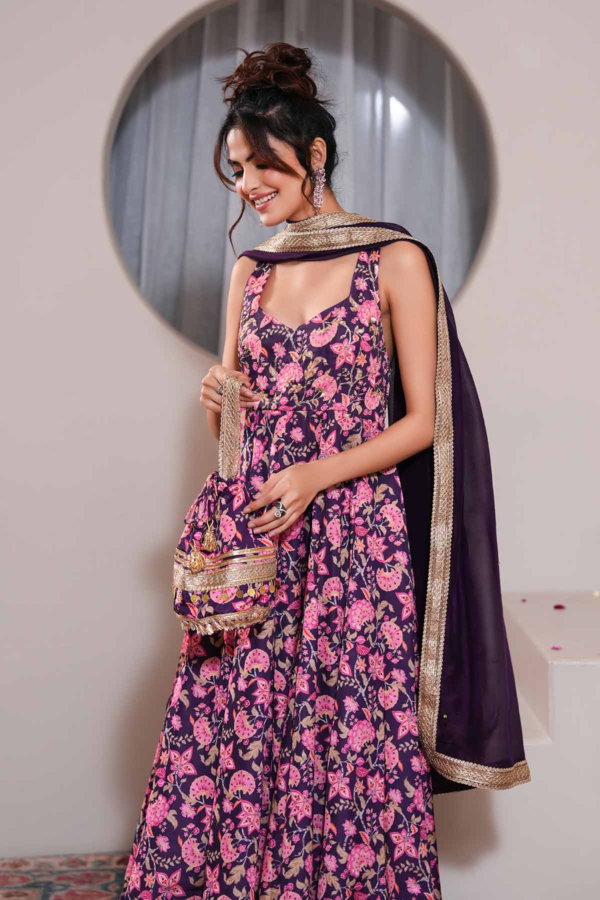 Violet Printed Anarkali Set