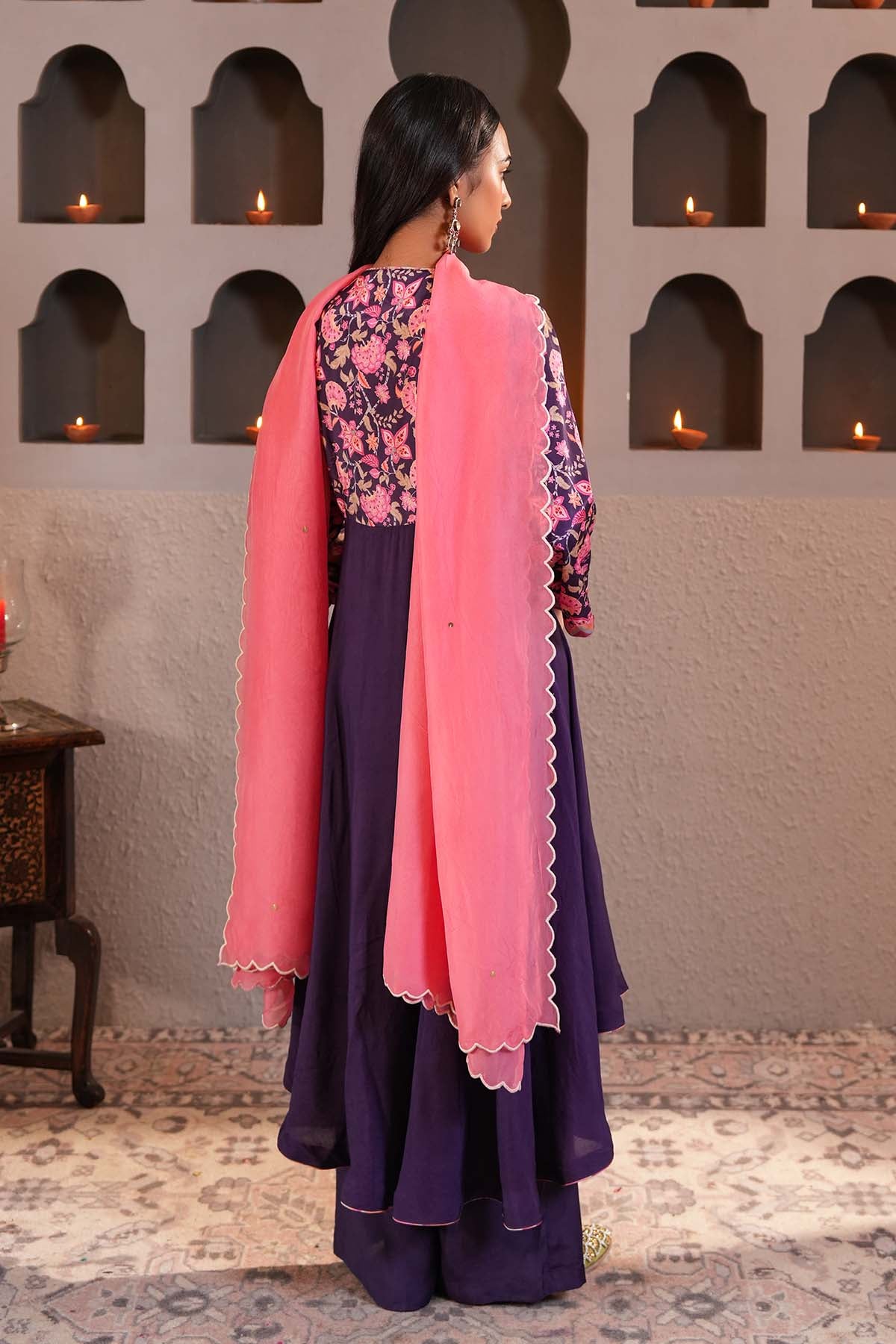 Violet Printed Yoke Kurta Set