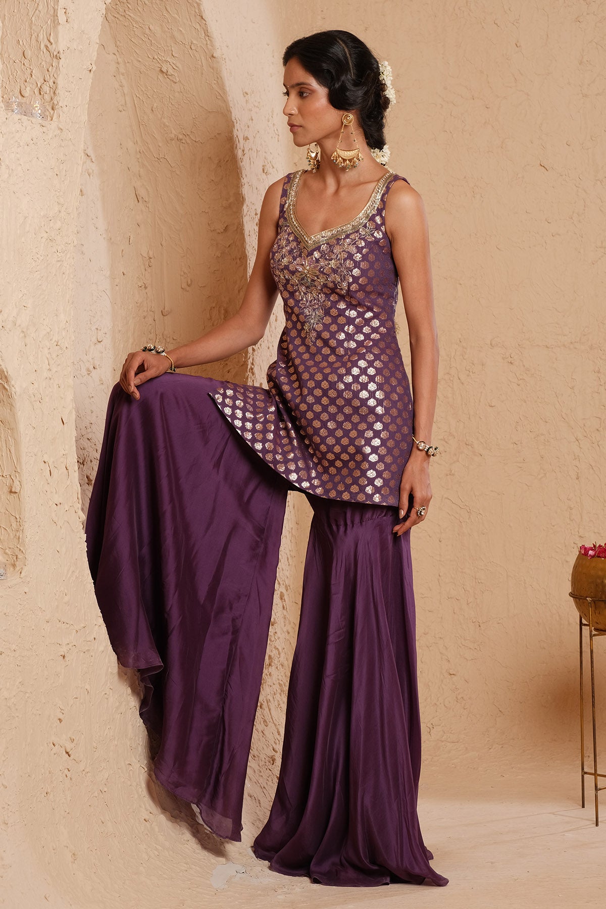 Violet Sequins Work Gharara Set