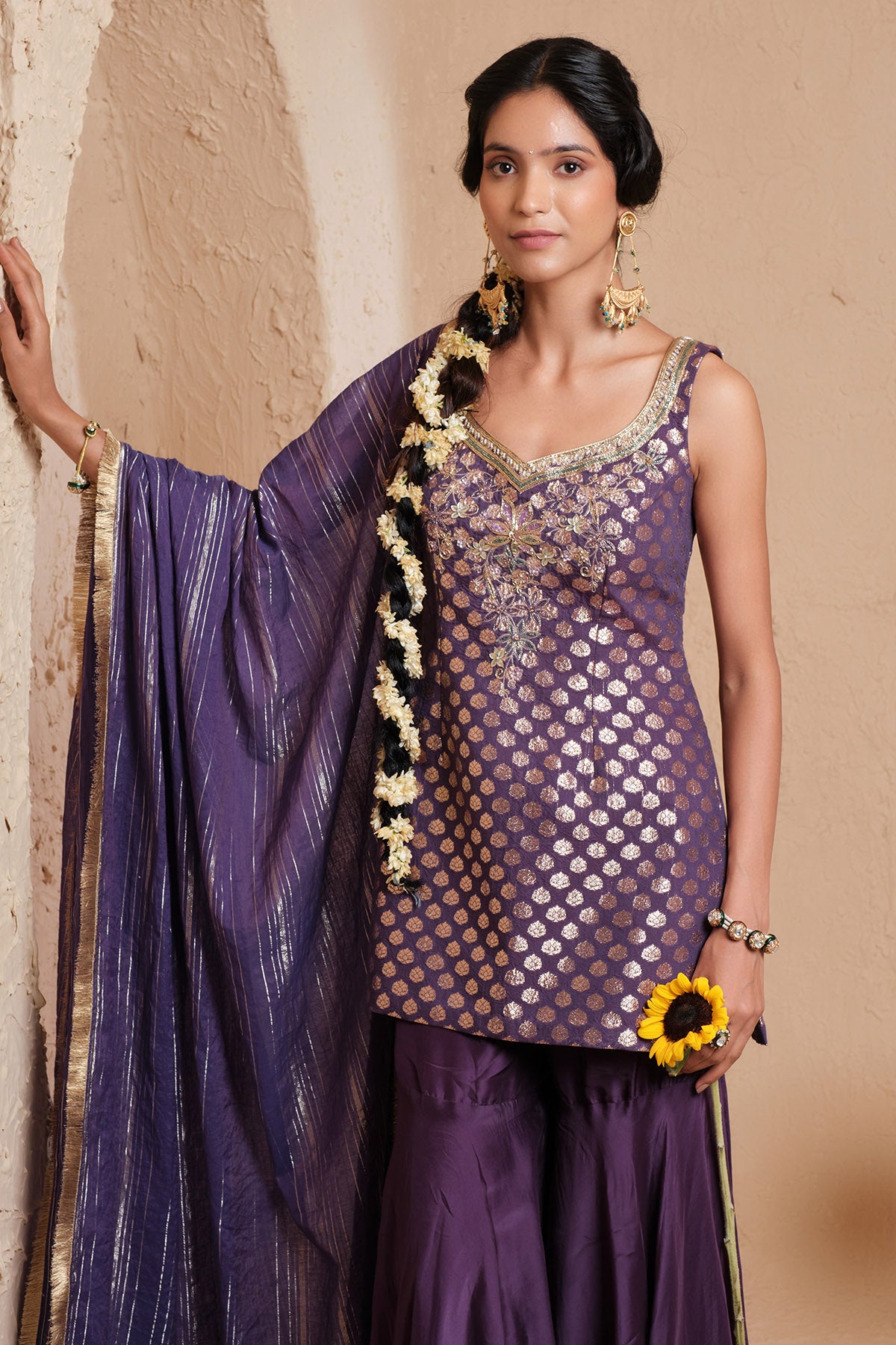 Violet Sequins Work Gharara Set