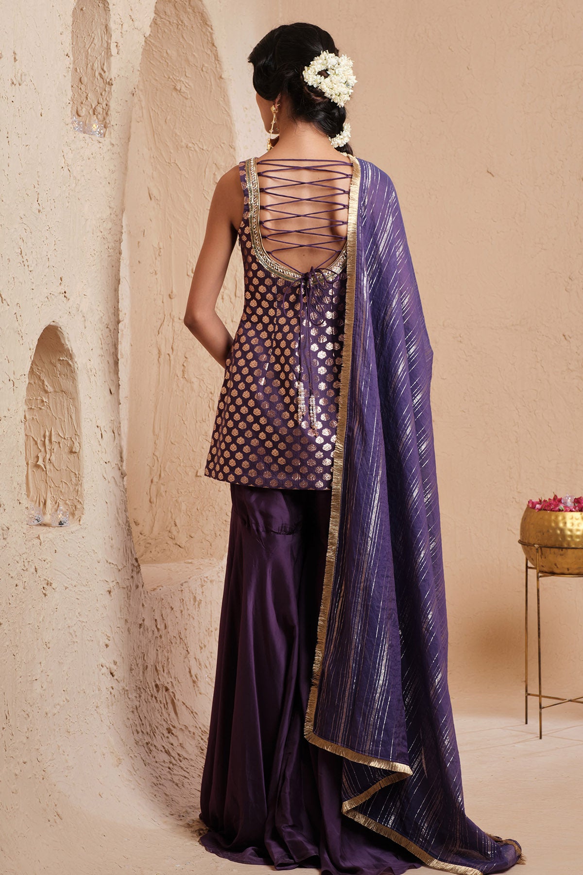 Violet Sequins Work Gharara Set