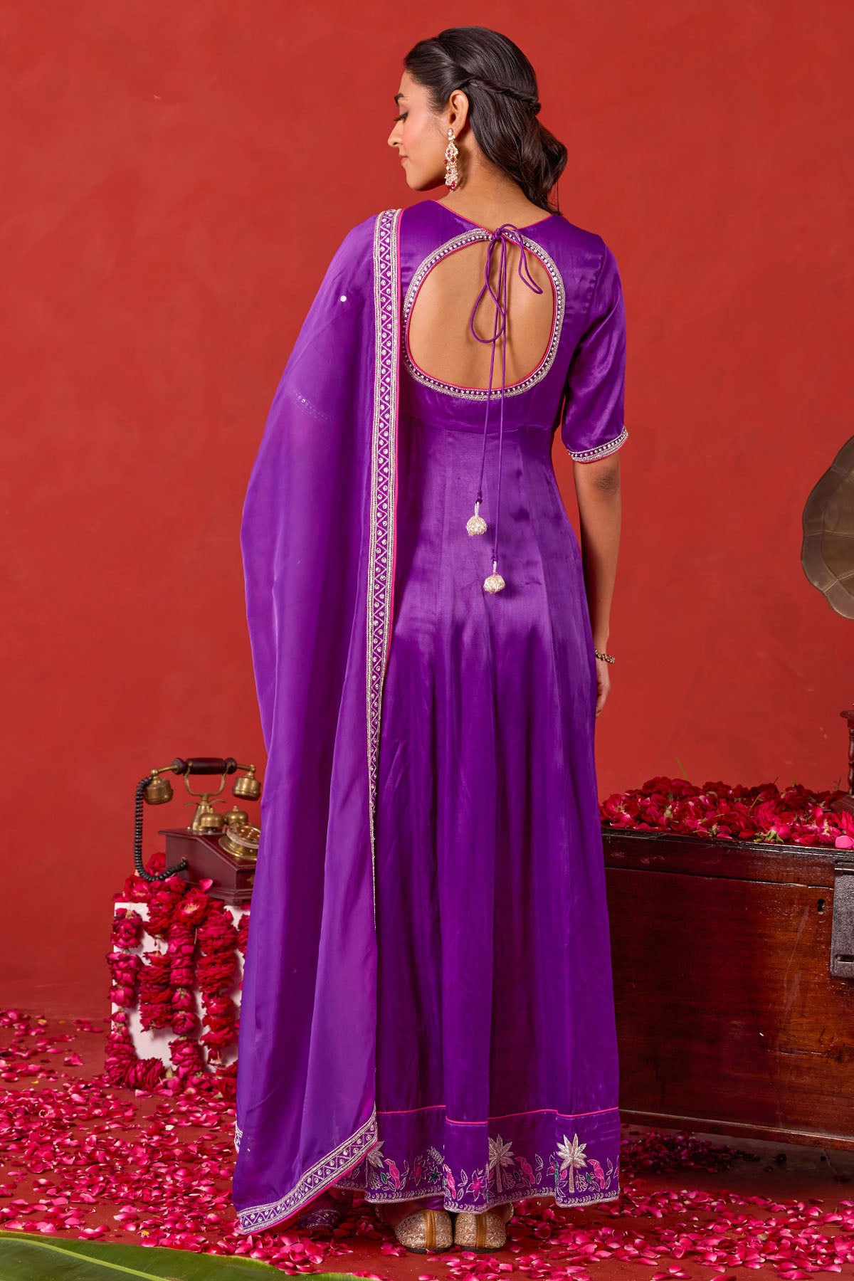 Violet Silk Satin Anarkali Set