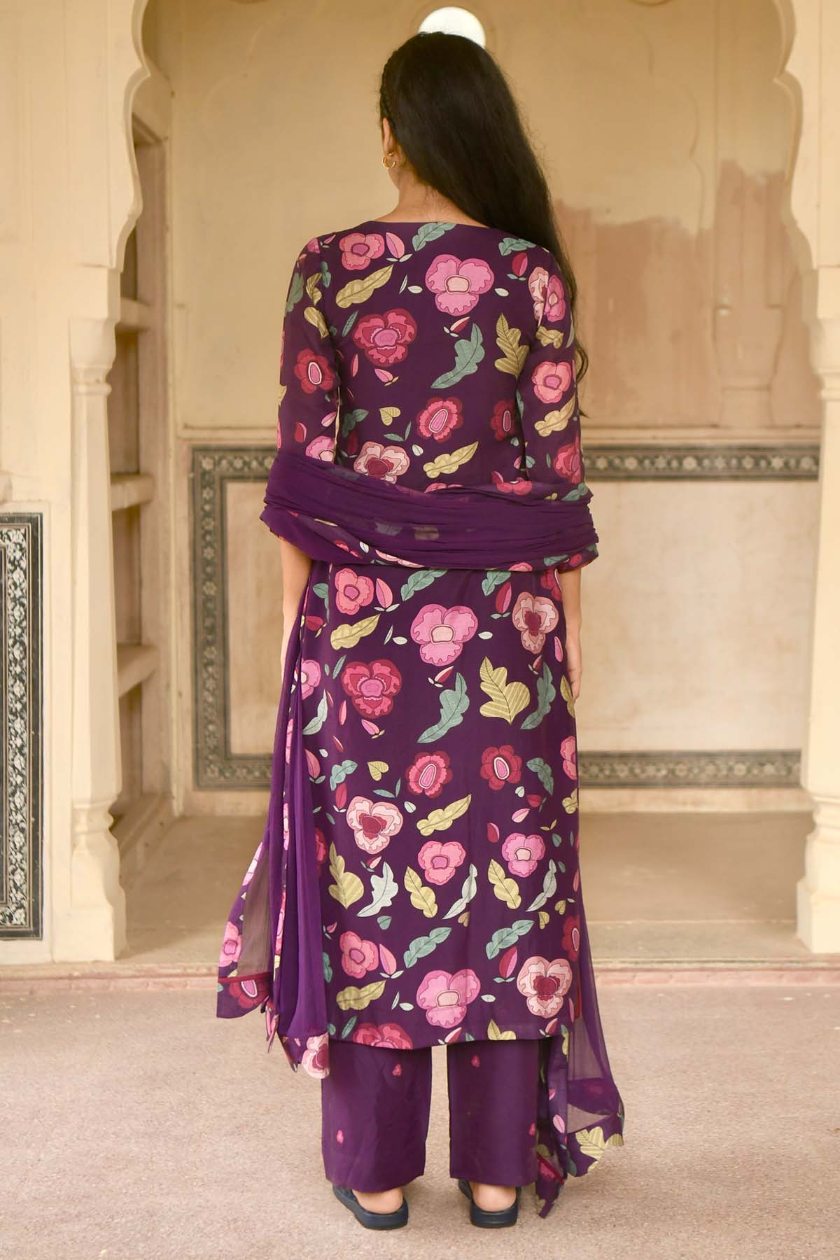 Violet V-Neck Print Kurta Set