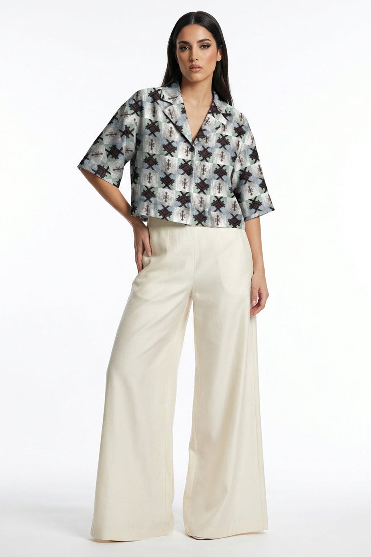 Viscose Blend Crop Red Shirt