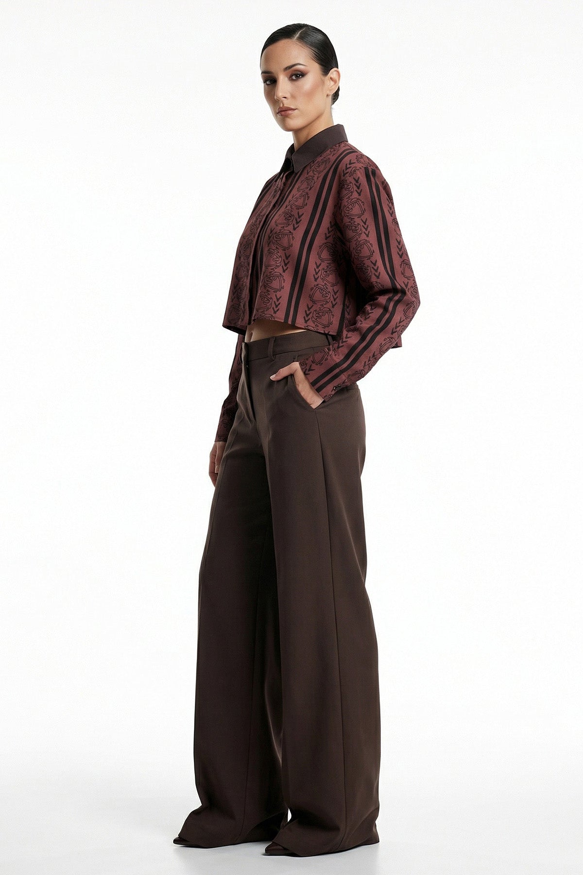 Viscose Blend Red Crop Shirt