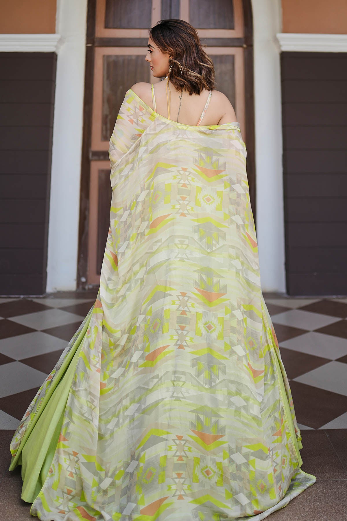 Viscose Lime Green Lehenga Set