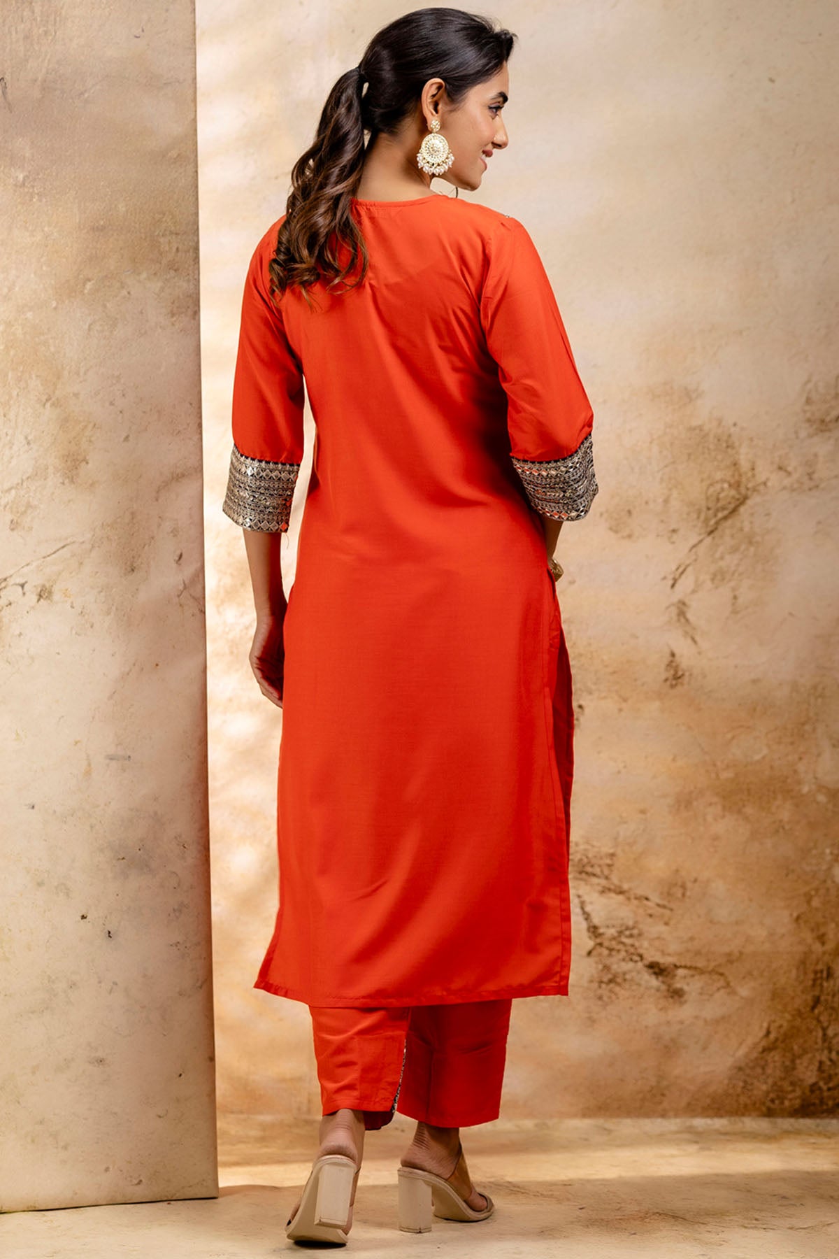 Viscose Rayon Peach Kurta Set