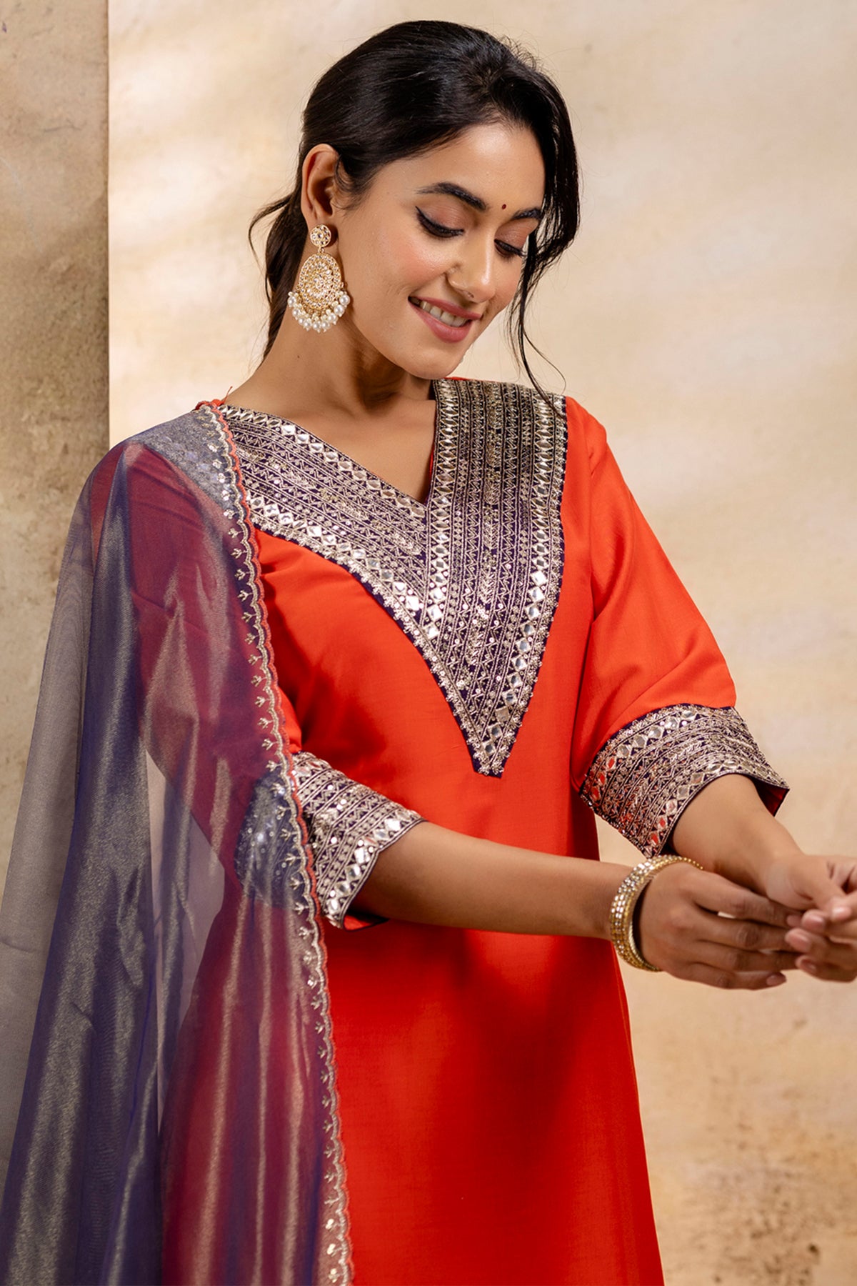 Viscose Rayon Peach Kurta Set