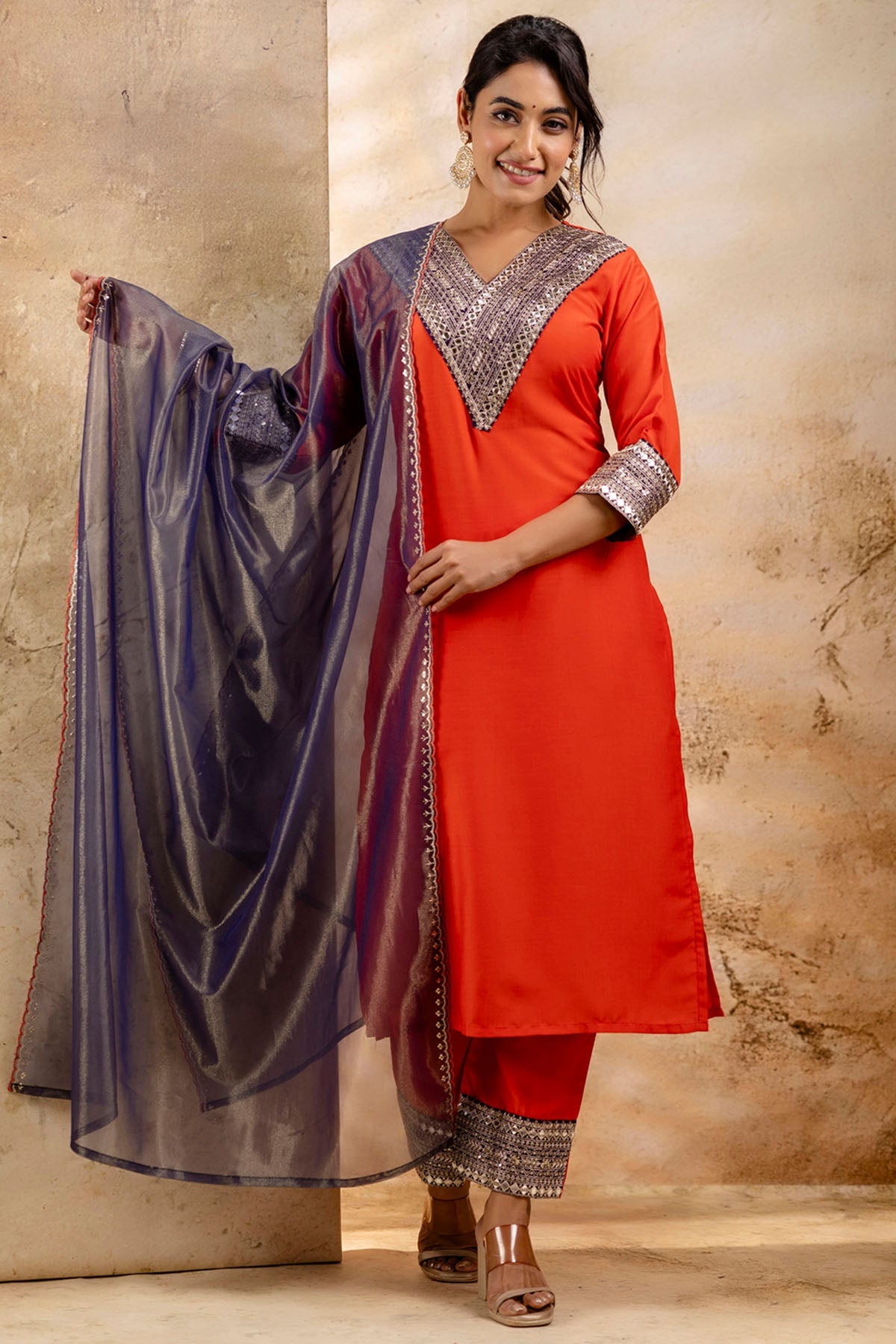 Buy Viscose Rayon Peach Kurta Set for women by Aastha Fashion online available at scrollnshops