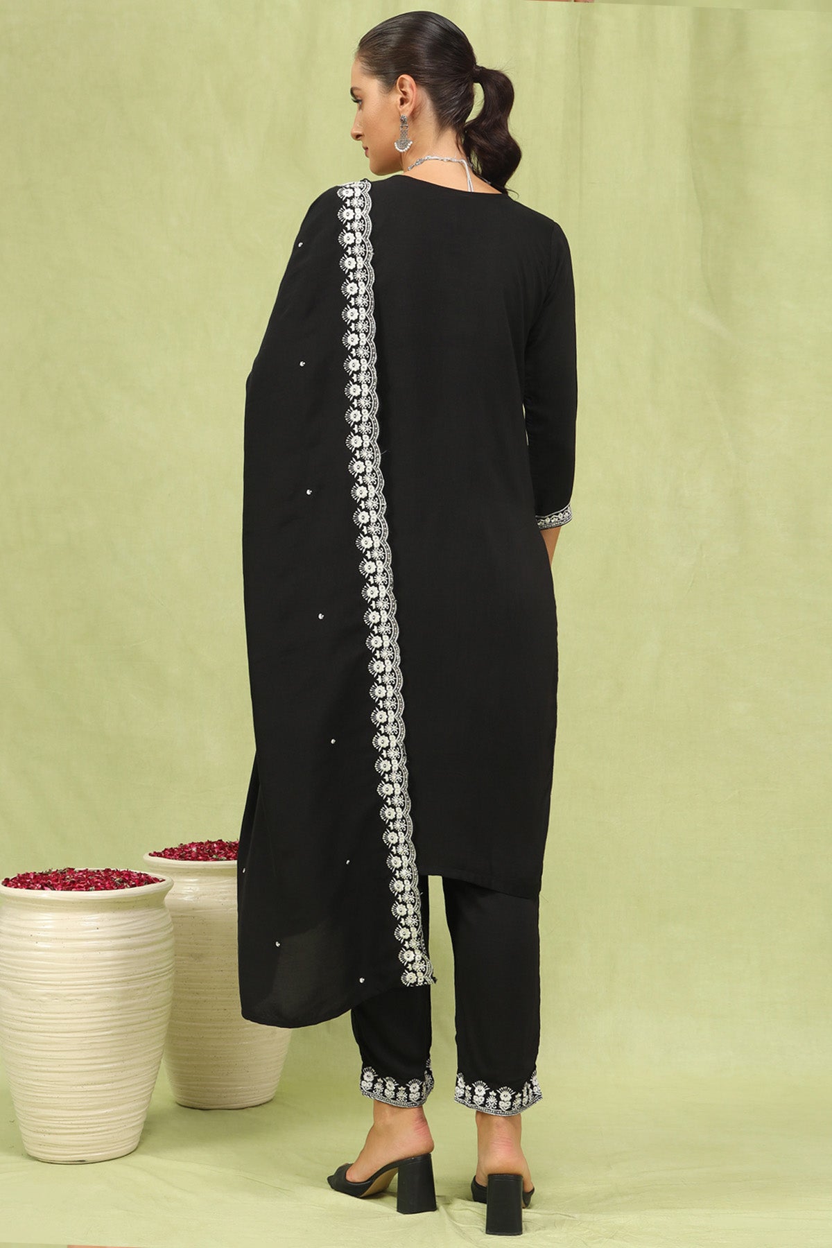 Viscose Roman Black Kurta Set