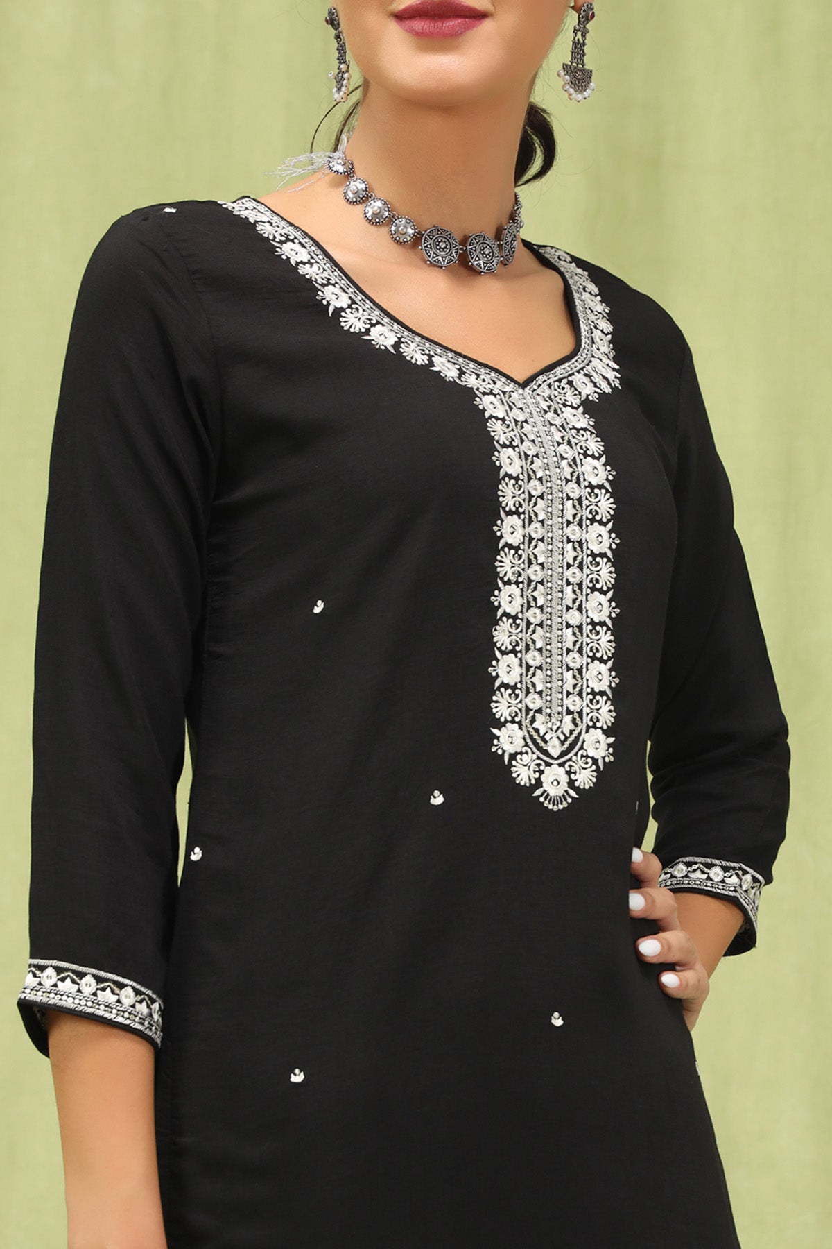 Viscose Roman Black Kurta Set
