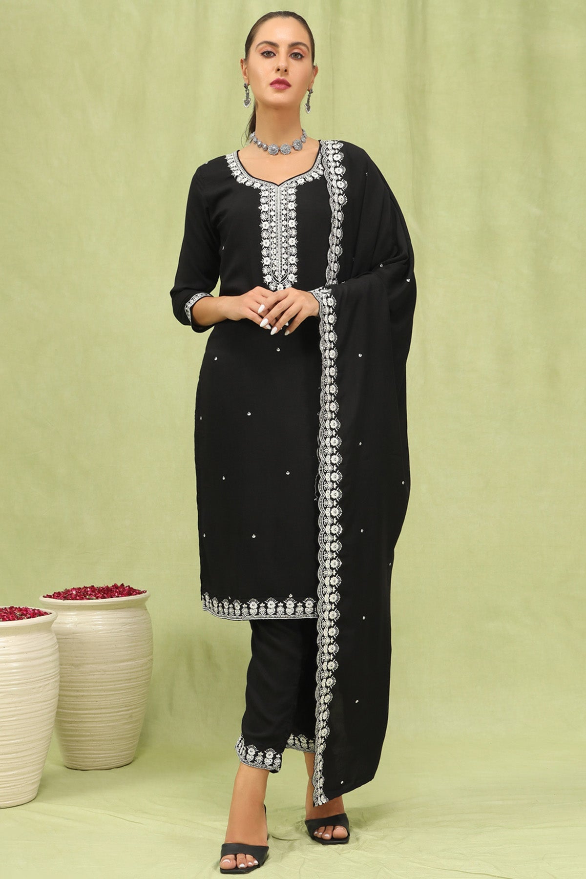 Buy Viscose Roman Black Kurta Set for women by Aastha Fashion online available at scrollnshops