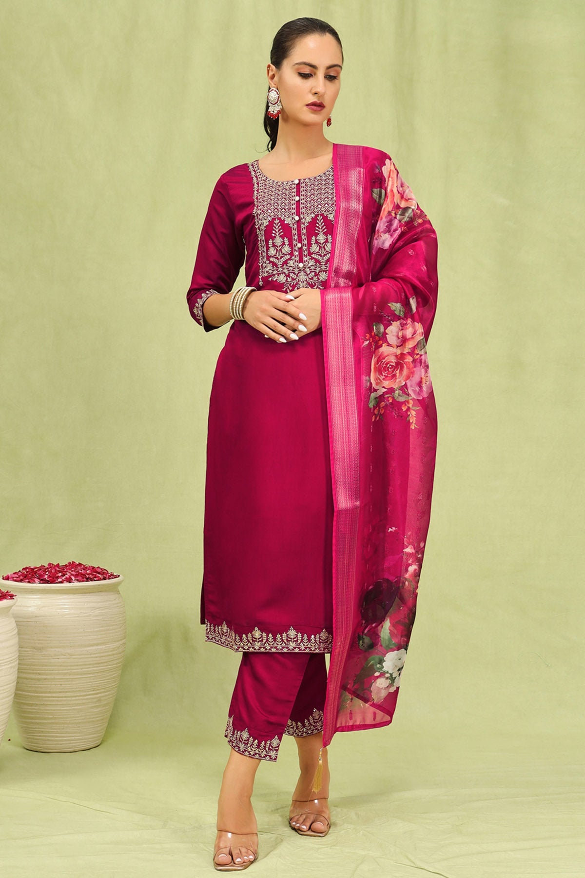 Buy Viscose Roman Pink Kurta Set for women by Aastha Fashion online available at scrollnshops