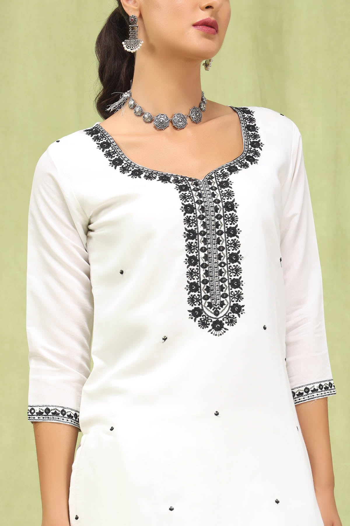 Viscose Roman White Kurta Set