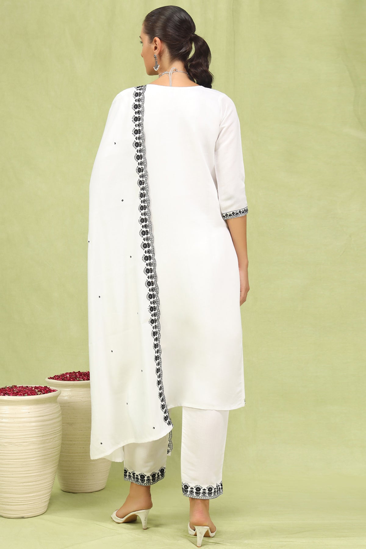 Viscose Roman White Kurta Set