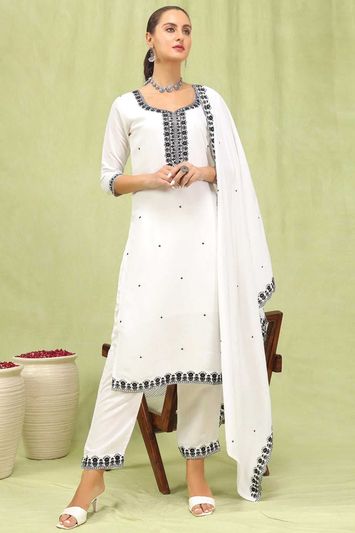 Buy Viscose Roman White Kurta Set for women by Aastha Fashion online available at scrollnshops