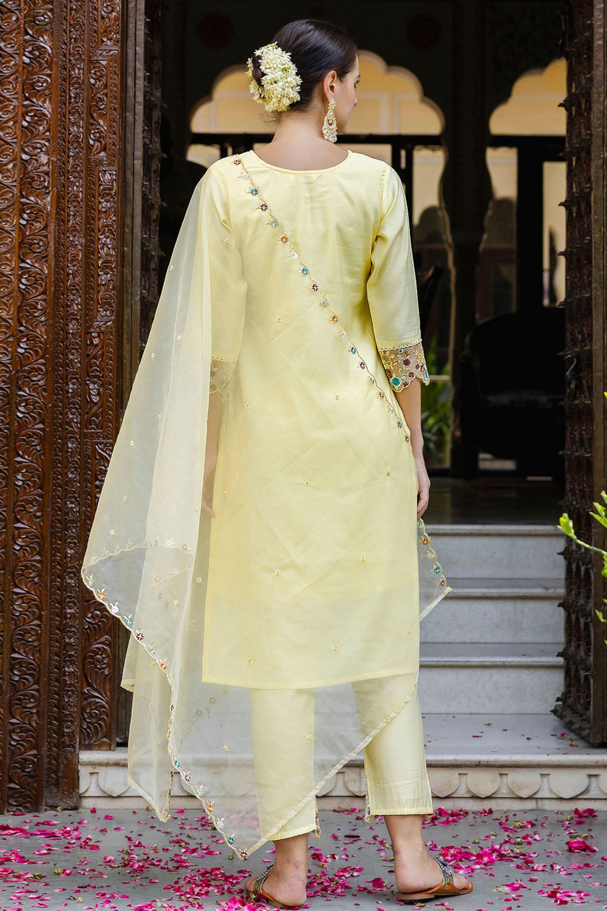 Viscose Roman Yellow Kurta Set