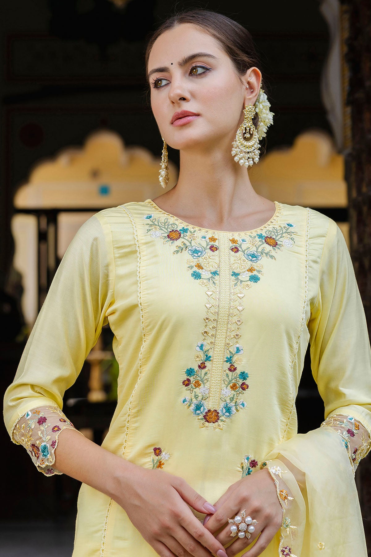 Viscose Roman Yellow Kurta Set