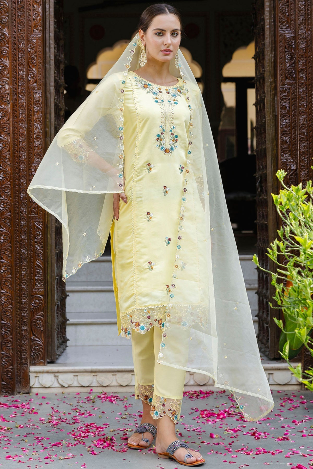 Buy Viscose Roman Yellow Kurta Set for women by Aastha Fashion online available at scrollnshops